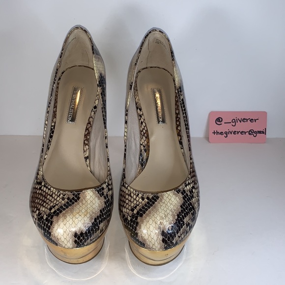 8.5 Python & Gold Double Platform Stilettos H By Halston - Picture 4 of 17
